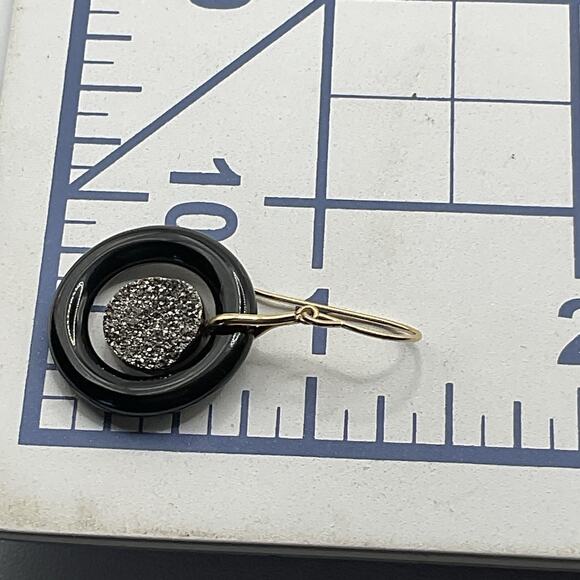 14k Gold Earrings Druzy Hemitate Black Onyx Dangle Hook 1.5” JCM Signed Dangle - Picture 10 of 10